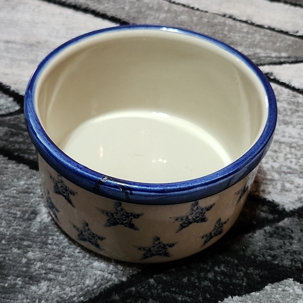 VINTAGE MARSHALL BLUE STAR PATTERN POTTERY STORAGE CROCK